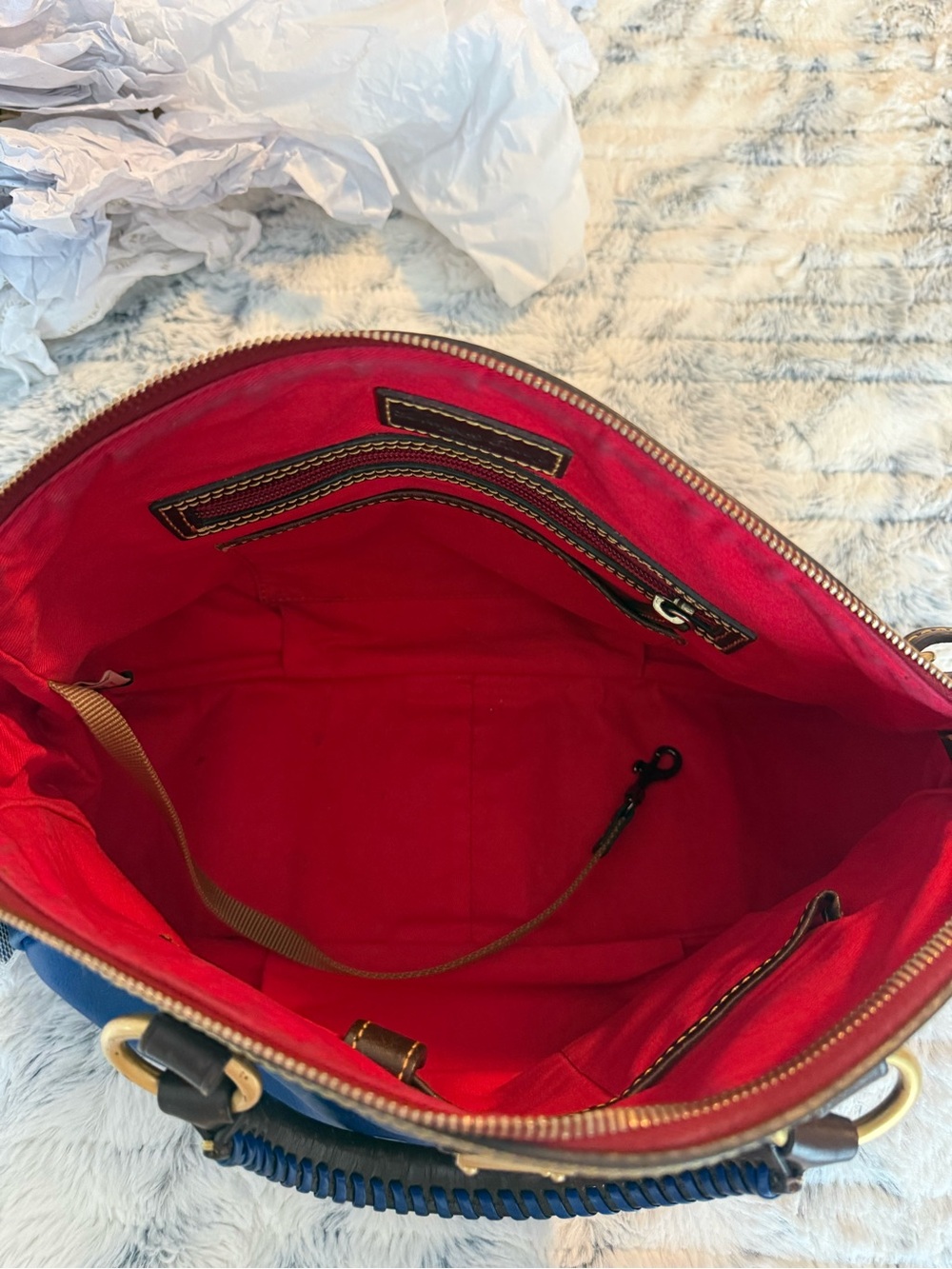 Dooney & Bourke Royal Blue Leather Handbag Mail Satchel Florentine - Picture 10 of 12